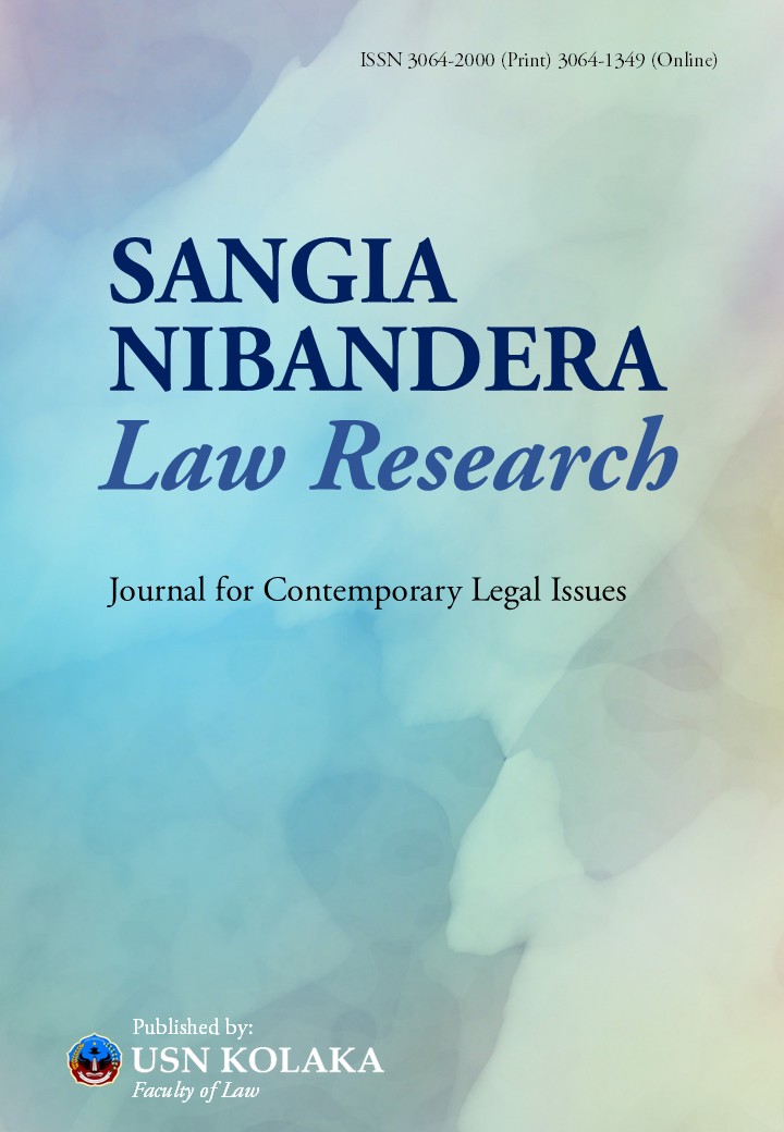 					View Vol. 2 No. 2 (2025): Sangia Nibandera Law Research, December 2025
				